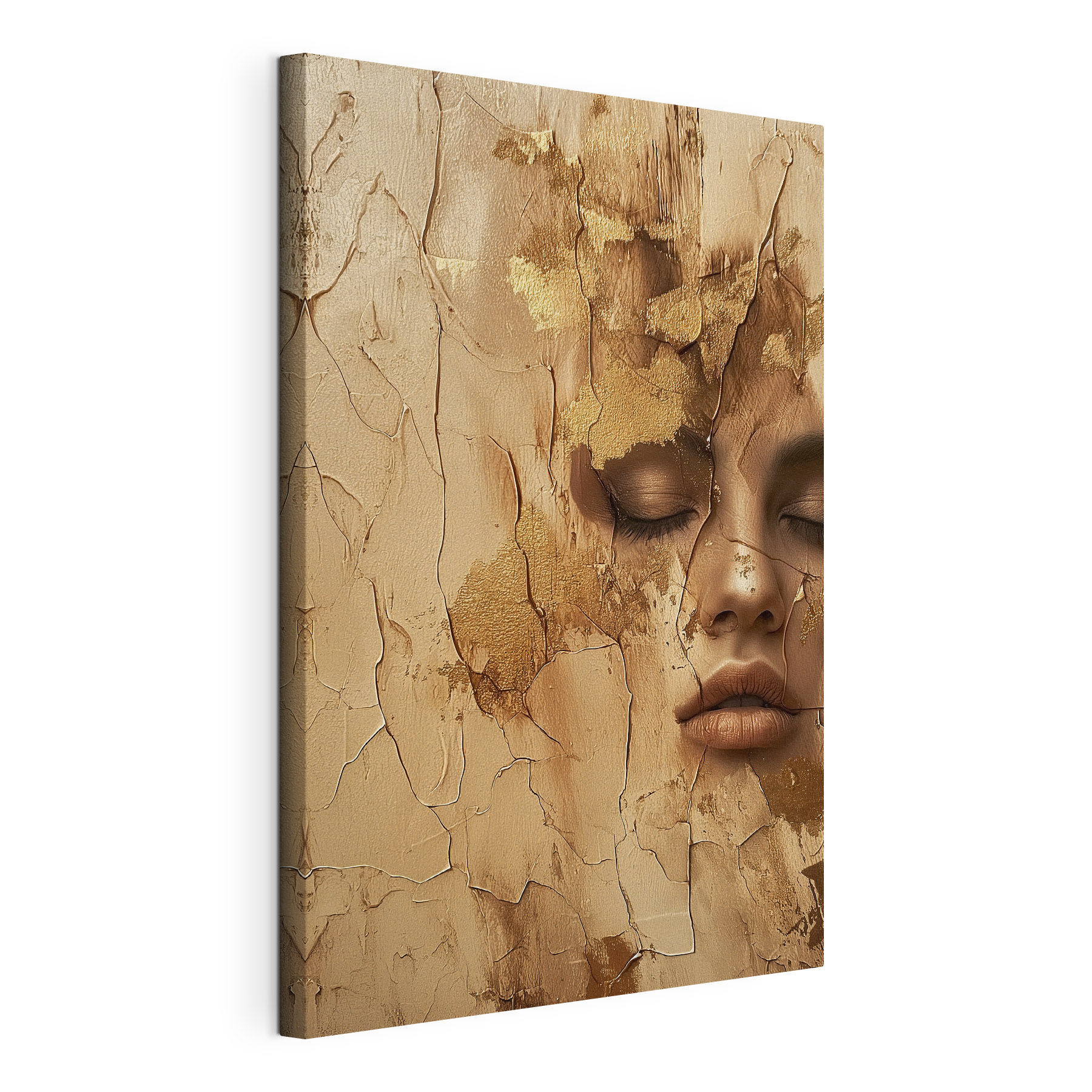 Cracked surface reveals serene face