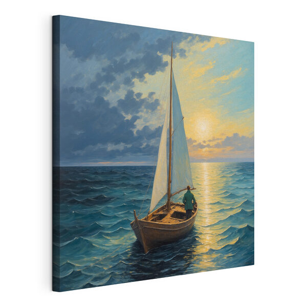 Peinture d'un homme dans un bateau dans l'océan Tableaux Peinture d'un homme dans un bateau dans l'océan