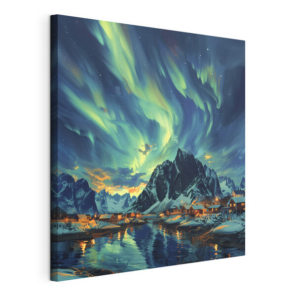 Tableaux Paysage avec un lac et des maisons dans la neige