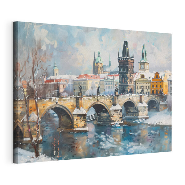Tableaux Pont sur l'eau avec des bâtiments et de la neige (UGS : s40378) Tableaux Tableaux Pont sur l'eau avec des bâtiments et de la neige (UGS : s40378)