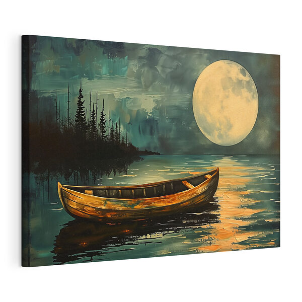 Tableaux Tableaux Bateau dans l'eau avec la pleine lune en arrière-plan (UGS : s40442)