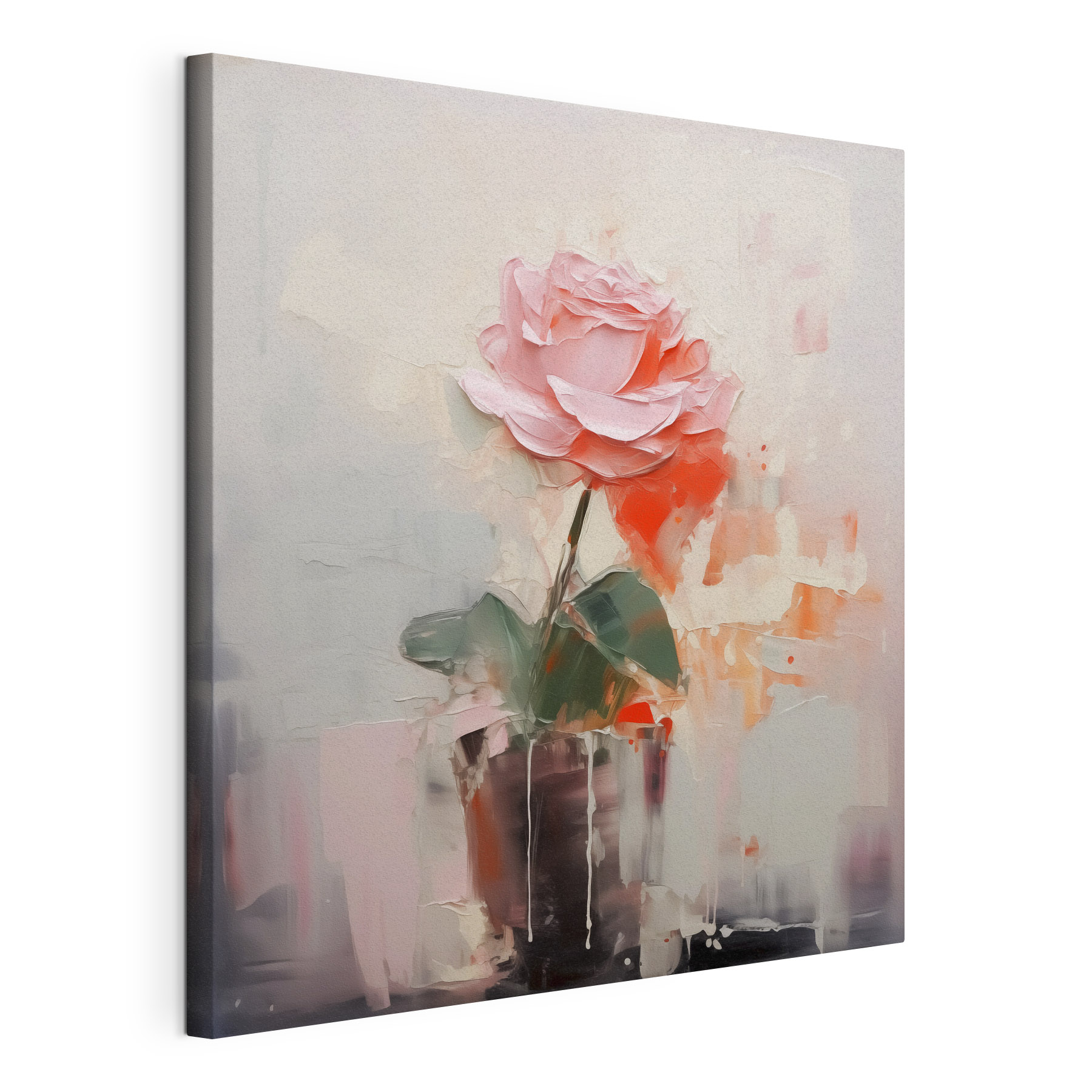 Painting of a pink rose in a pot Painting of a pink rose in a pot