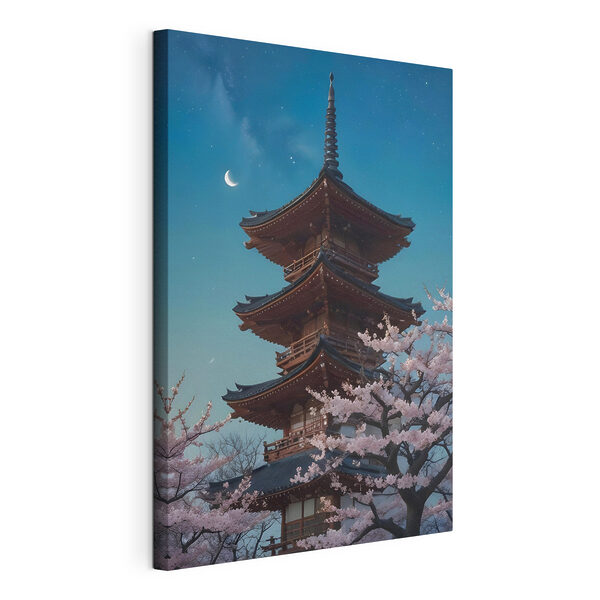 Tableaux Pagode avec cerisiers en fleurs