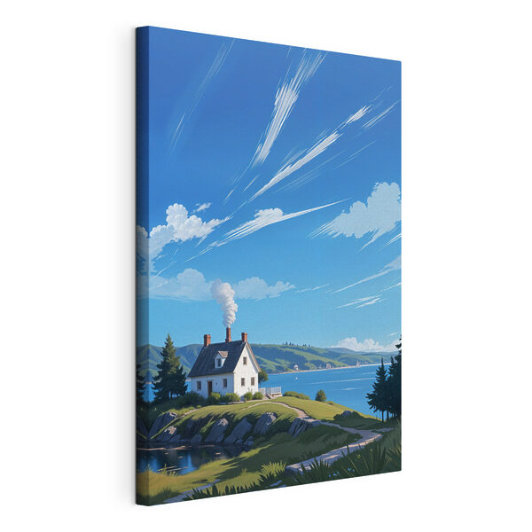 Maison sur une colline au bord de l'eau Tableaux Maison sur une colline au bord de l'eau