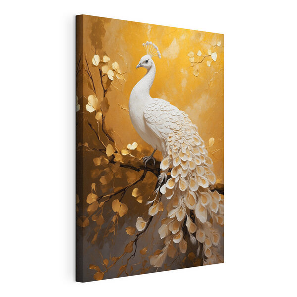 Tableaux Paon blanc avec plumes sur une branche