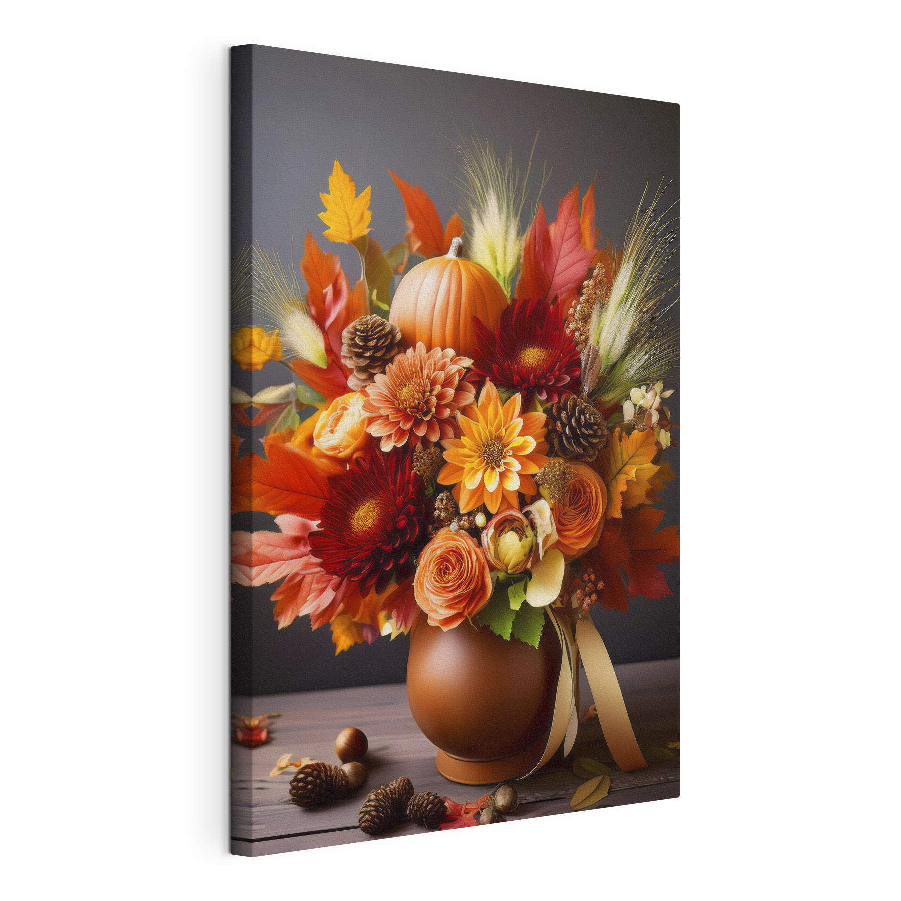 Vase of flowers and pumpkins Vase of flowers and pumpkins