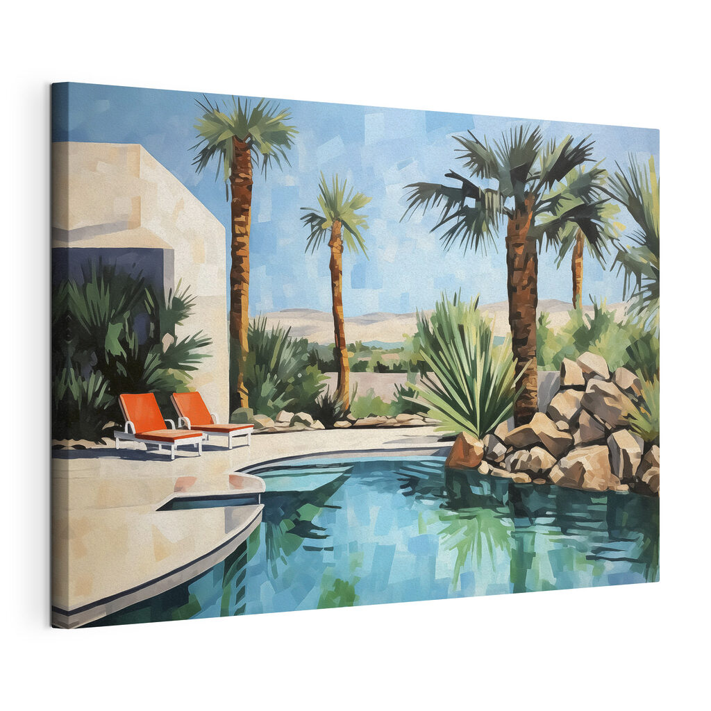 Pool with palm trees and chairs