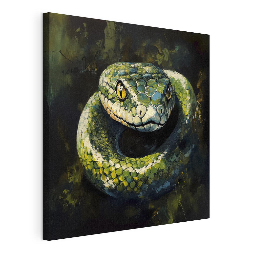Green snake with yellow eyes