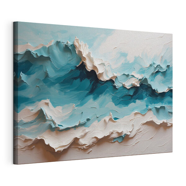 Tableaux Peinture d'une montagne avec des vagues blanches et bleues