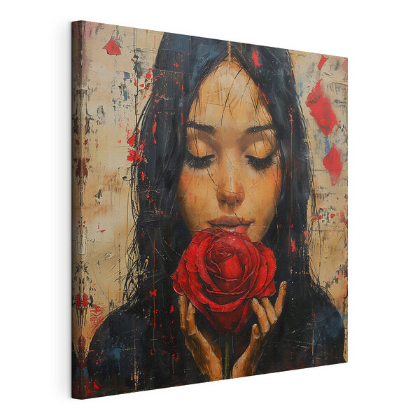 Tableaux Peinture d'une femme tenant une rose rouge (UGS : s40898) Tableaux Tableaux Peinture d'une femme tenant une rose rouge (UGS : s40898)