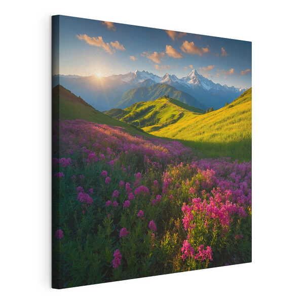 Champ de fleurs avec des montagnes en arrière-plan Tableaux Champ de fleurs avec des montagnes en arrière-plan