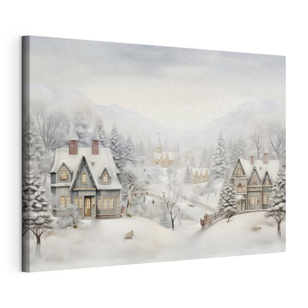 Paysage enneigé avec maisons et arbres Tableaux Paysage enneigé avec maisons et arbres