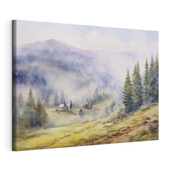 Aquarelle d'un village de montagne Tableaux Aquarelle d'un village de montagne