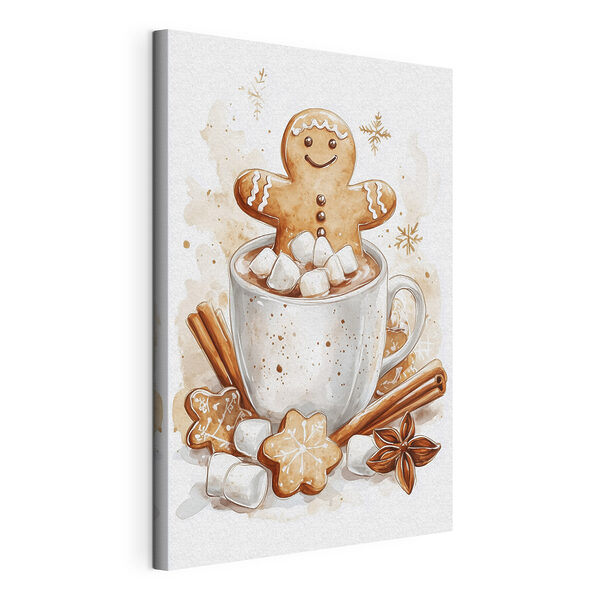 Bonhomme de pain d'épices dans une tasse de chocolat chaud Tableaux Bonhomme de pain d'épices dans une tasse de chocolat chaud