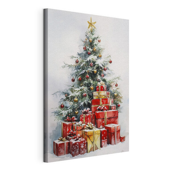 Tableaux Aquarelle de cadeaux sous un arbre de Noël