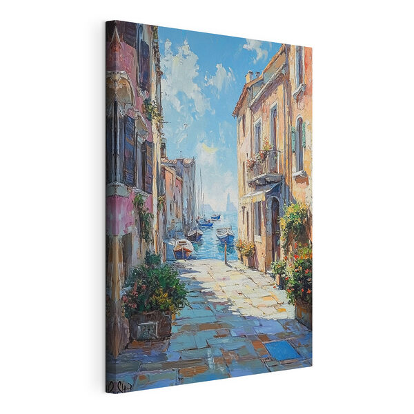 Tableaux Peinture d'une rue avec des bateaux et des bâtiments (UGS : s42003) Tableaux Tableaux Peinture d'une rue avec des bateaux et des bâtiments (UGS : s42003)