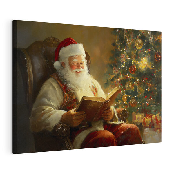 Tableaux Peinture d'un père Noël lisant un livre