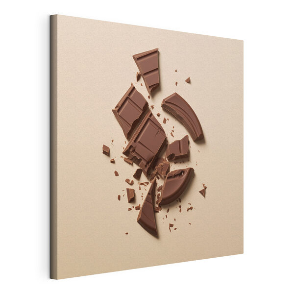 Barre de chocolat cassée sur une surface rose Tableaux Barre de chocolat cassée sur une surface rose