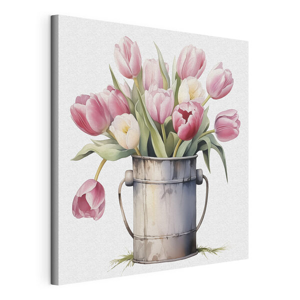 Tableaux Peinture de tulipes roses dans un seau en métal (UGS : s42353) Tableaux Tableaux Peinture de tulipes roses dans un seau en métal (UGS : s42353)