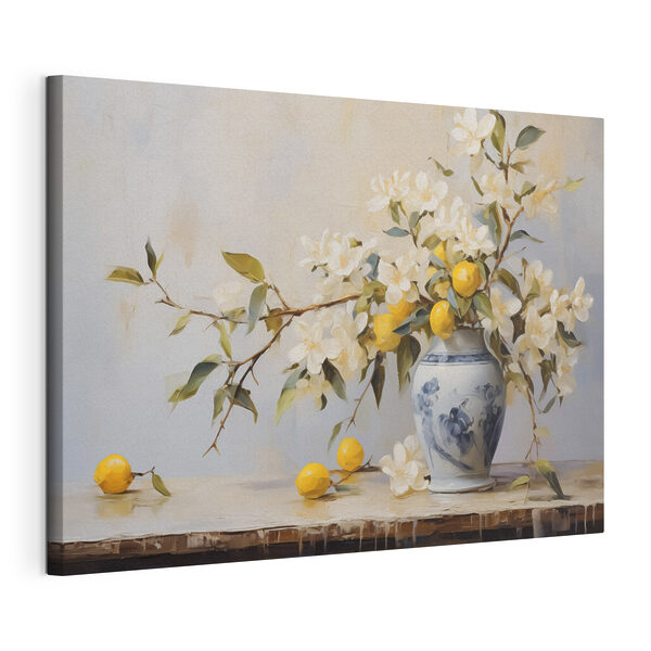 Peinture d'un vase avec des fleurs et des citrons Tableaux Peinture d'un vase avec des fleurs et des citrons