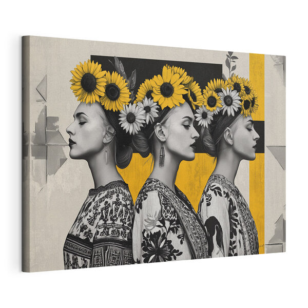 Tableaux Groupe de femmes avec des tournesols dans les cheveux (UGS : s42378) Tableaux Tableaux Groupe de femmes avec des tournesols dans les cheveux (UGS : s42378)