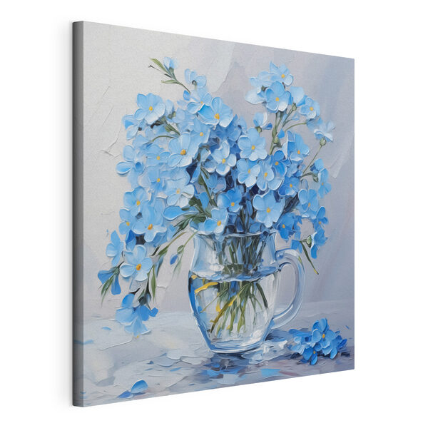 Peinture de fleurs bleues dans un vase en verre Tableaux Peinture de fleurs bleues dans un vase en verre