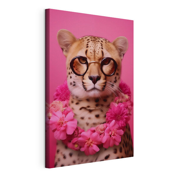 Leopard wearing glasses and a necklace of flowers Leopard wearing glasses and a necklace of flowers