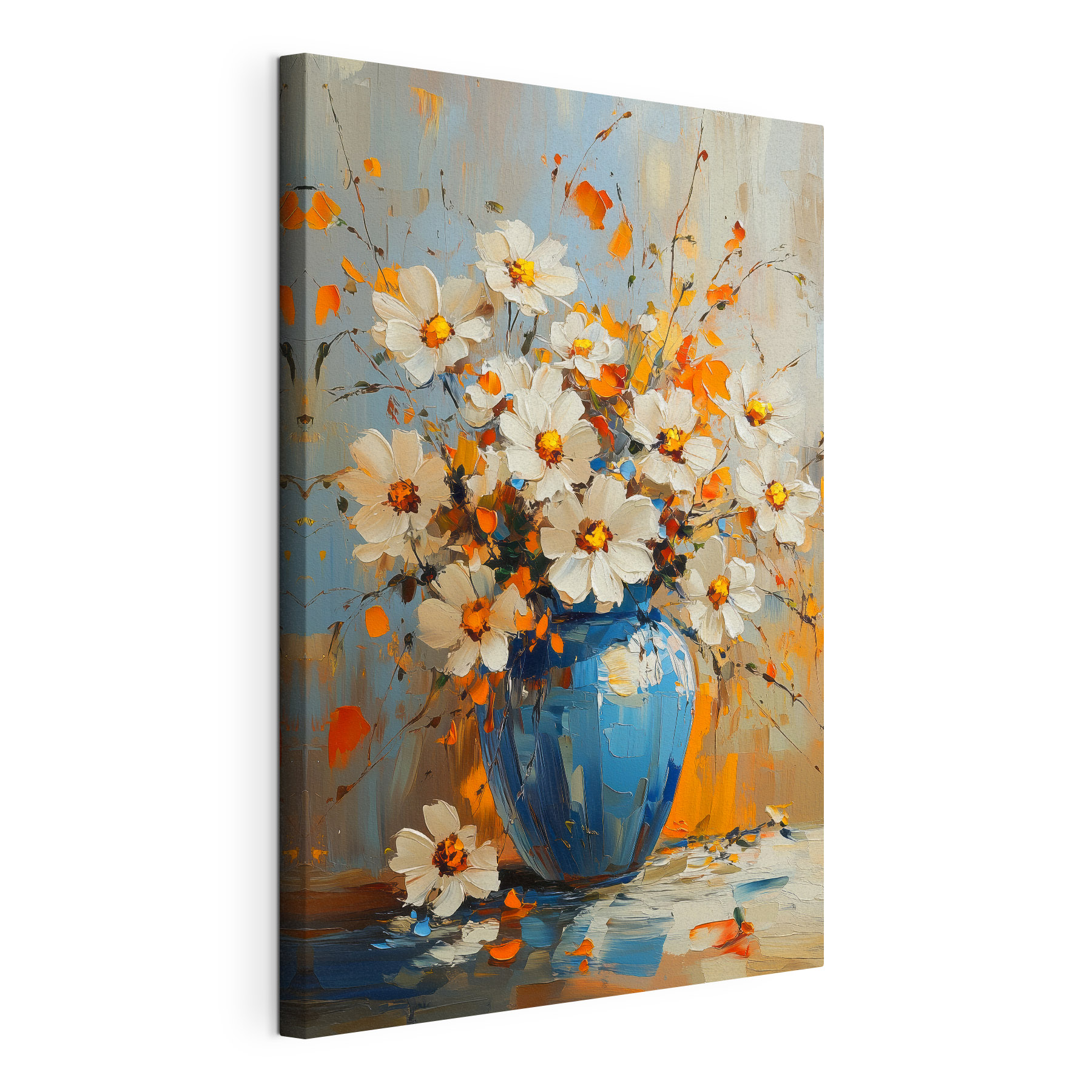 Painting of flowers in a blue vase Painting of flowers in a blue vase