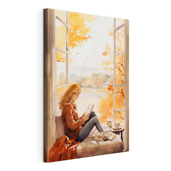 Femme assise sur le rebord d'une fenêtre et lisant un livre Tableaux Femme assise sur le rebord d'une fenêtre et lisant un livre