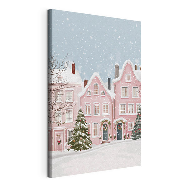 Tableaux Maison rose avec de la neige (UGS : s42793) Tableaux Tableaux Maison rose avec de la neige (UGS : s42793)