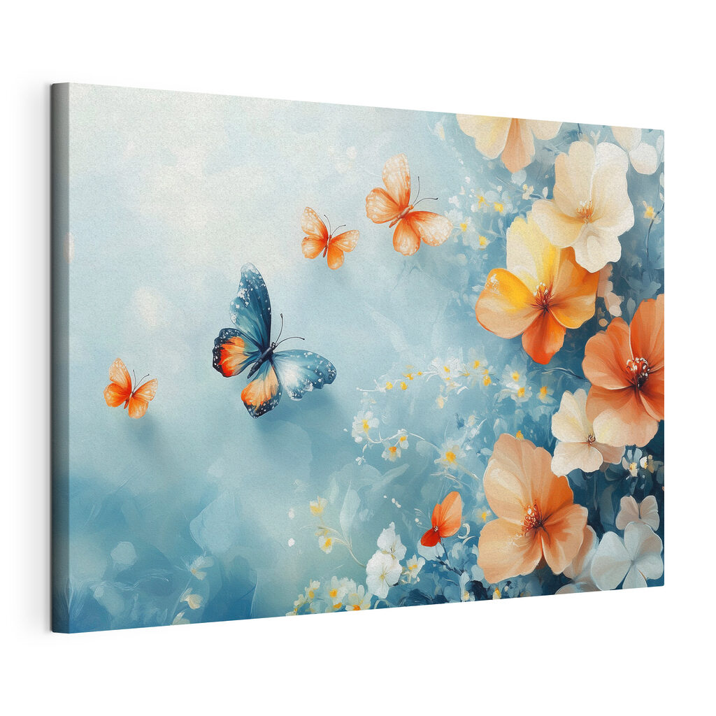 Butterflies and flowers on a blue background