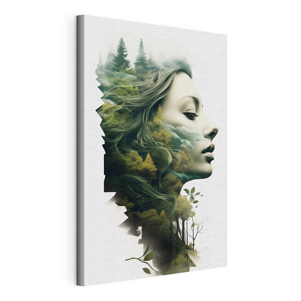 Woman's face with trees and clouds Woman's face with trees and clouds