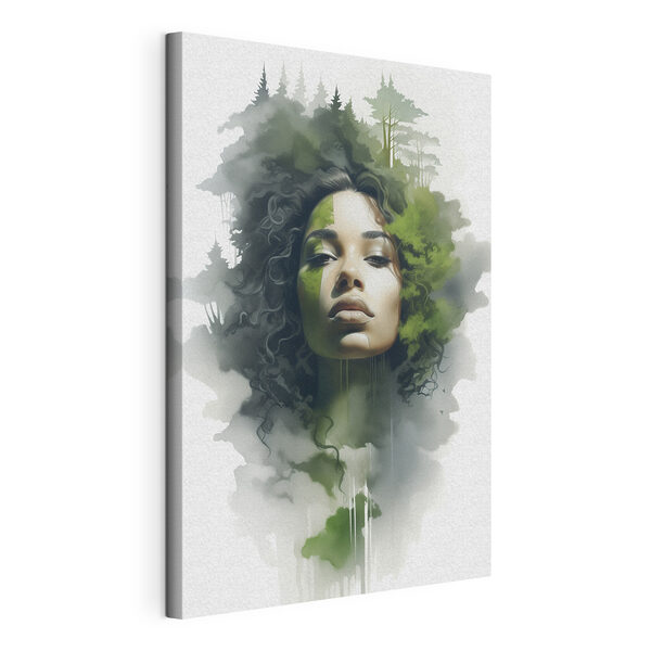 Femme avec des feuilles vertes sur le visage Tableaux Femme avec des feuilles vertes sur le visage