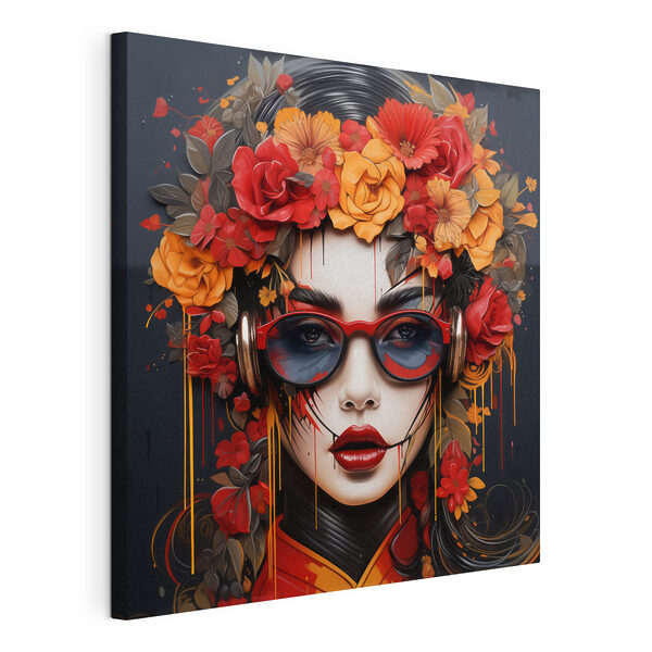 Tableaux Femme avec des fleurs dans les cheveux et des lunettes (UGS : s43362) Tableaux Tableaux Femme avec des fleurs dans les cheveux et des lunettes (UGS : s43362)