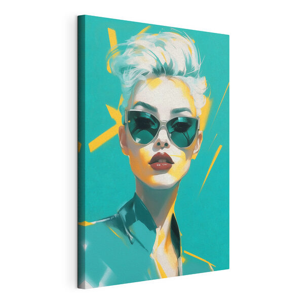 Femme portant des lunettes de soleil et une chemise verte Tableaux Femme portant des lunettes de soleil et une chemise verte