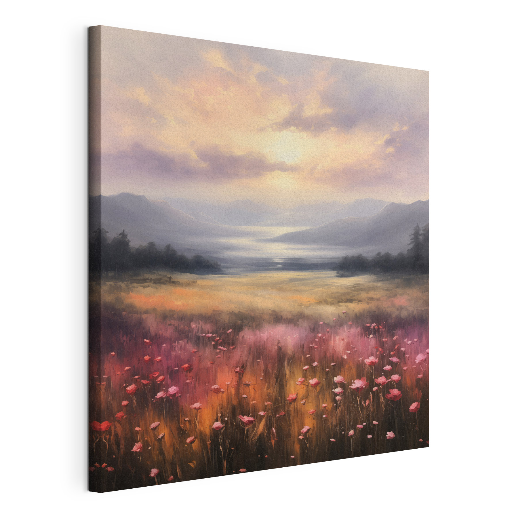 Field of flowers with mountains in the background Field of flowers with mountains in the background