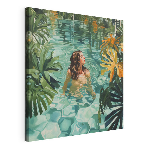 Femme dans une piscine entourée de plantes Tableaux Femme dans une piscine entourée de plantes