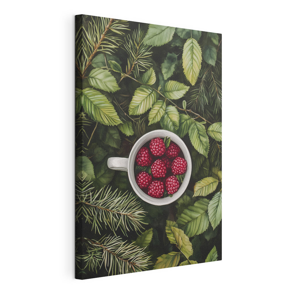 Cup of raspberries in a tree