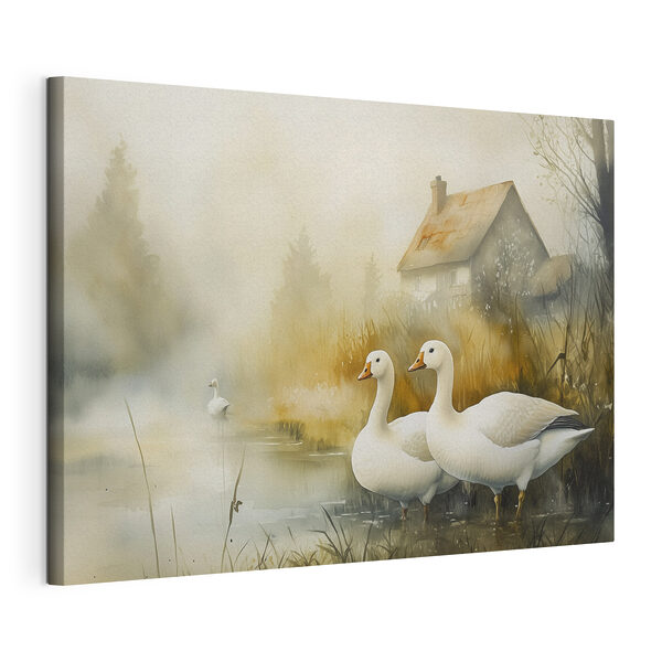 Tableaux Tableaux Aquarelle d'oies dans un étang (UGS : s44022)