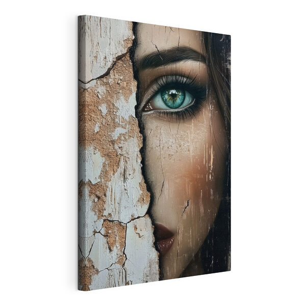 Tableaux Le visage d'une femme avec un mur fissuré
