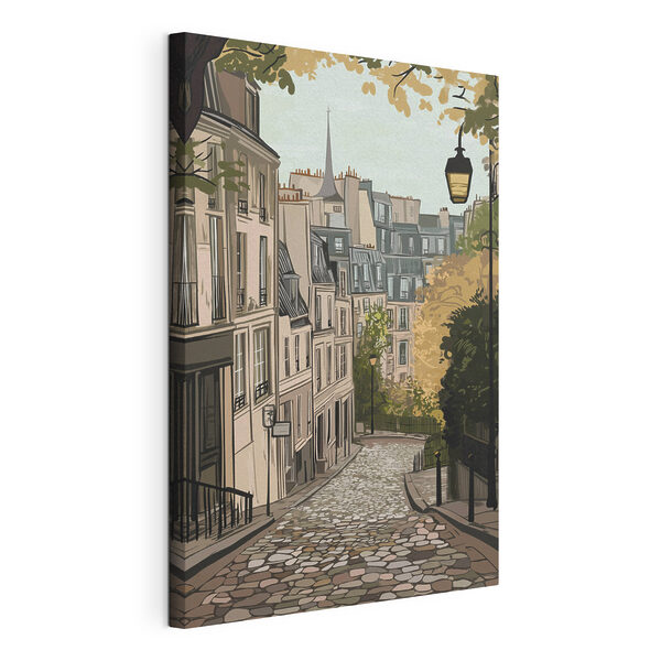Rue avec des bâtiments et un lampadaire Tableaux Rue avec des bâtiments et un lampadaire