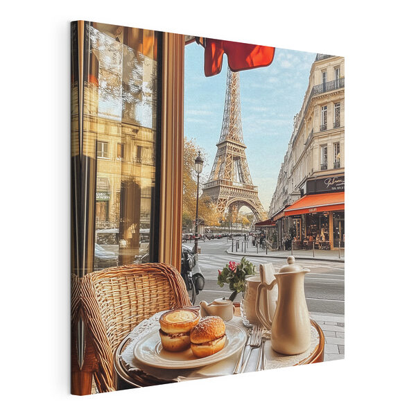 Table avec de la nourriture et une table avec une tour à l'arrière-plan Tableaux Table avec de la nourriture et une table avec une tour à l'arrière-plan