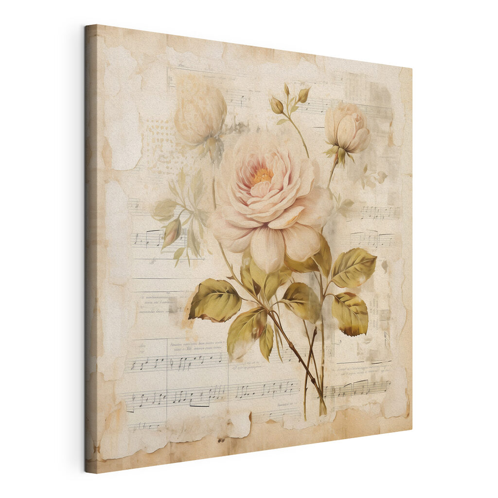 Painting of flowers on a sheet of music Painting of flowers on a sheet of music