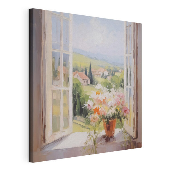 Tableaux Tableaux Peinture représentant une fenêtre avec des fleurs à l'intérieur (UGS : s48052)