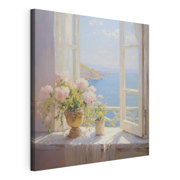 Peinture représentant des fleurs sur un rebord de fenêtre Tableaux Peinture représentant des fleurs sur un rebord de fenêtre