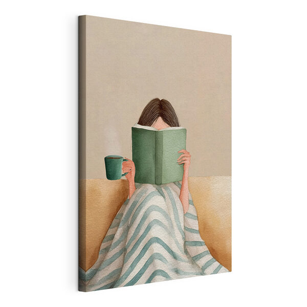 Une femme en train de lire un livre, une tasse à la main Tableaux Une femme en train de lire un livre, une tasse à la main