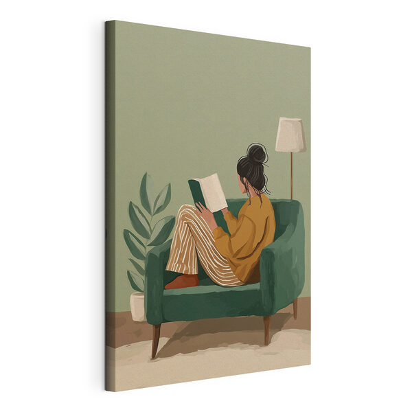Tableaux Une femme lisant un livre, assise dans un fauteuil
