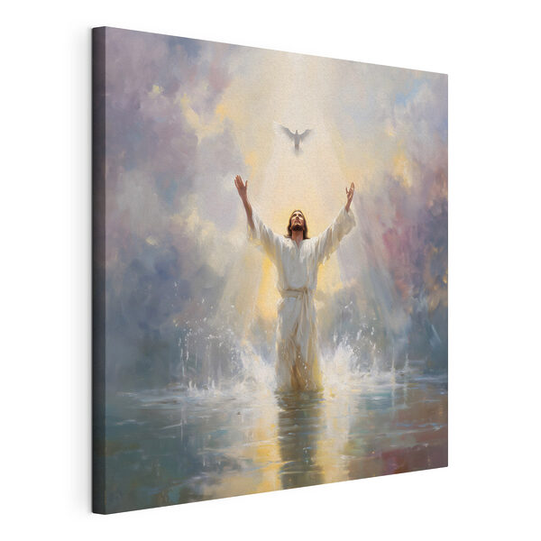 Tableaux Un homme vêtu d'une robe blanche, debout dans l'eau, les bras tendus (UGS : s48550) Tableaux Tableaux Un homme vêtu d'une robe blanche, debout dans l'eau, les bras tendus (UGS : s48550)