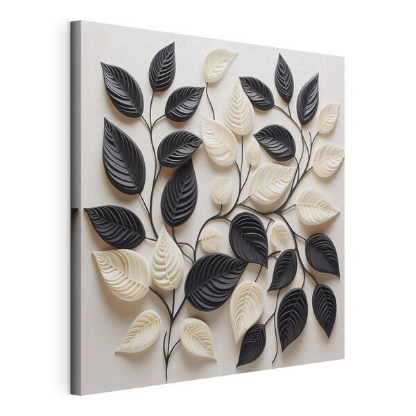 Tableaux Des feuilles noires et blanches sur un fond blanc (UGS : s48606) Tableaux Tableaux Des feuilles noires et blanches sur un fond blanc (UGS : s48606)