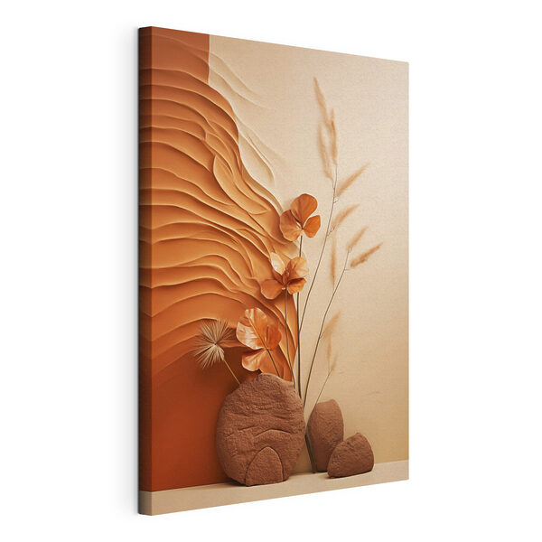 Tableaux Tableaux Mur marron et blanc orné de vagues et de fleurs marron et blanches (UGS : s48739)